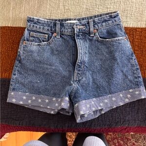 H&M Blue Jean Shorts with Floral Cuff